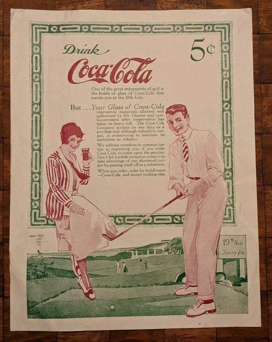 RaRe DRINK COCA-COLA 1918 GOLF ADVERTISING AD ART POSTER VINTAGE