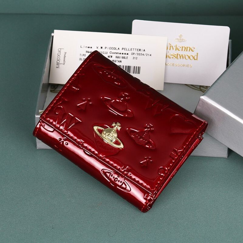 Vivienne Westwood Tri-fold Wallet Red Enamel Orb Outlet MINT With