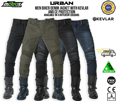 Motrox Motorcycle Jeans With Kevlar & CE Armor – Abrasion Resistant Biker Trousers (Waist 30-42)