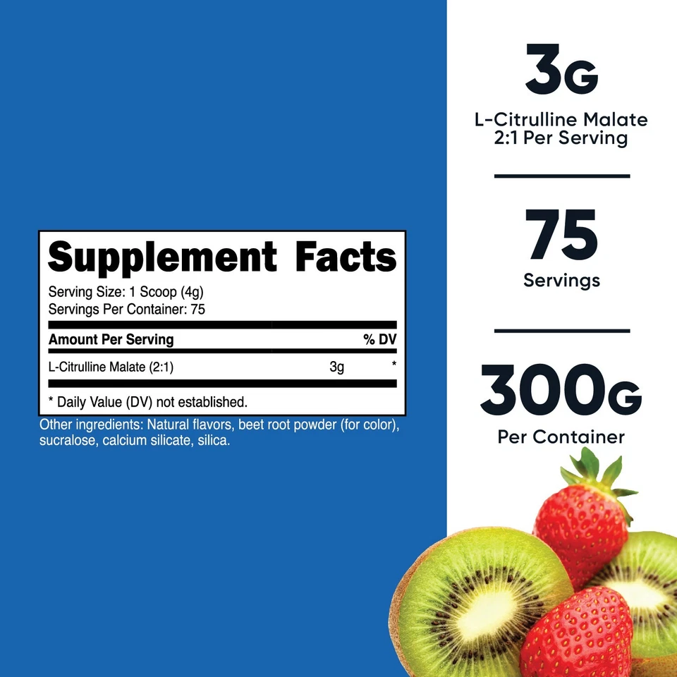 Nutricost L-Citrulline Malate Powder (300G) (Strawberry Kiwi) - Image 2 of 4