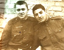 Vintage photo of a group of two Soviet Army soldiers.