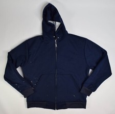 Vintage 80s Zip Up Hoodie Waffle Knit Lined Blue Worn Paint Stains Size L