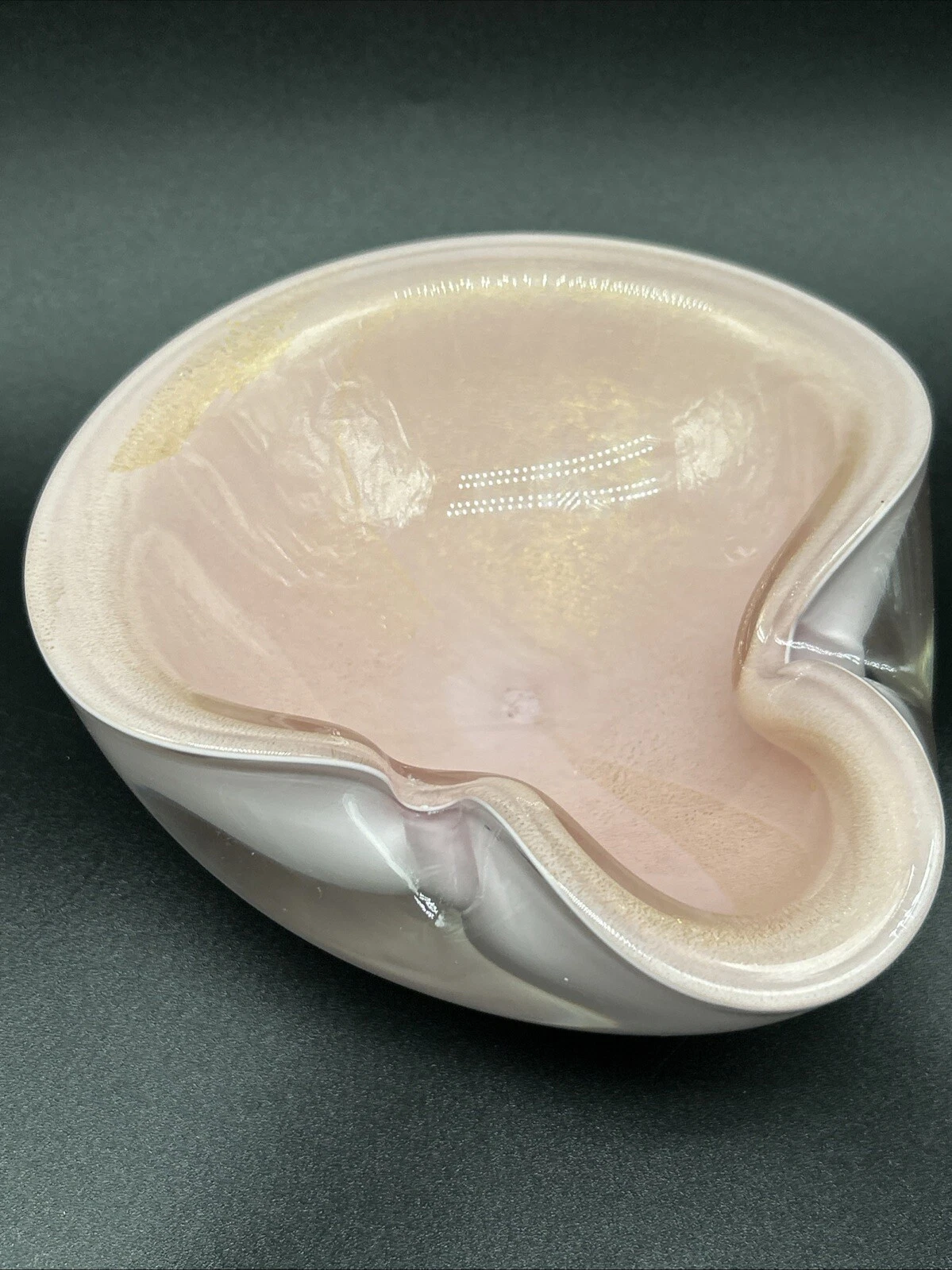 Murano Cased Glass Bowl Alfredo Barbini Pink Gold Dust Swirls MCM 1950’s 60’s