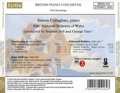 SIMON CALLAGHAN / BBC NOW / STEPHEN BELL / GEORGE VASS BRITISH PIANO CONCERTOS: 