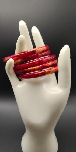 Brazaletes 3" de ancho, 8" círculo interior, 7,3 mm de grosor, 5 de colección rojo y dorado - Imagen 10 de 13