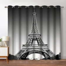 Cortinas opacas París Torre Eiffel 52"x84", set 2 paneles con ojales