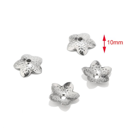 200pcs/lot Silver Stainless Steel Bead Cap Flowers For DIY Jewelry Making - 第 2/4 張圖片