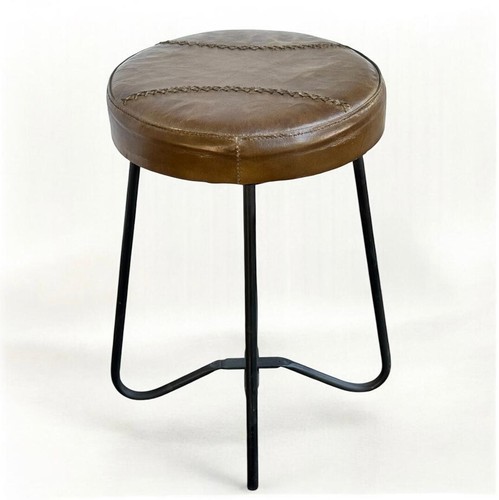 Leather Foldable Portable Handmade Sitting Iron Stool Solid Chair - Picture 6 of 11