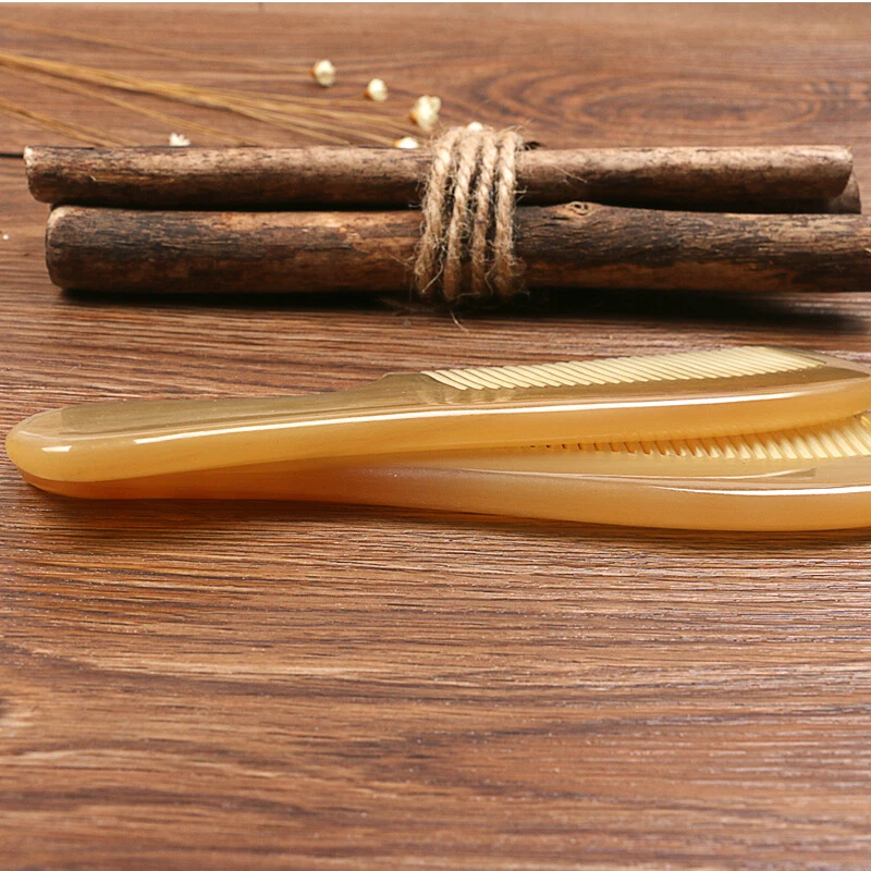 Peine de cuerno de carnero natural peine de dientes finos peine de pelo peine de masaje cepillo Foto 3 de 4