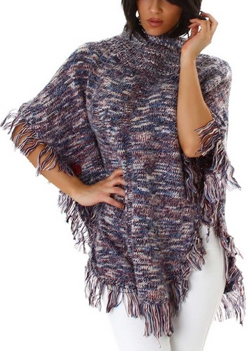 Damen Poncho Pullover warm flauschig weich Fransen Rollkragen Knöpfe 36 38 40 - Bild 18 von 22
