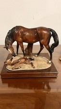 VTG Ginseppe Armani Foal Mare Horse Porcelain Figurine Statue Wood Base
