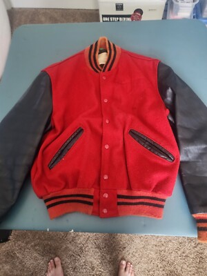VTG DeLong Wool Varsity Jacket Black  Red Unisex Varsity Coat Size 40