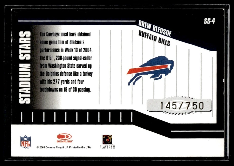 Drew Bledsoe 2005 Donruss Classics Stadium Stars Goal Line Bronze /750 #SS-4 - Image 2 of 2