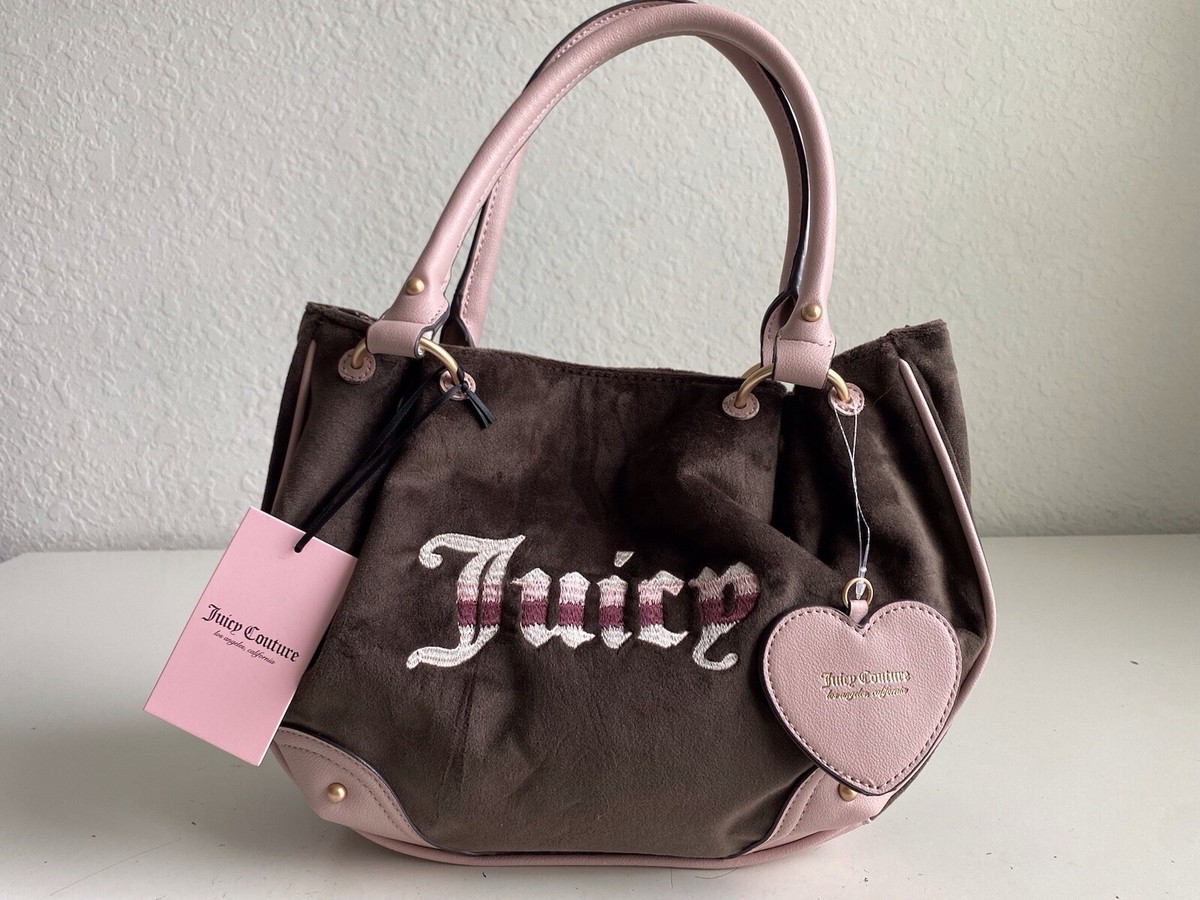Juicy Couture Bag Chocolate Brown Velour Dusty Blush Retro