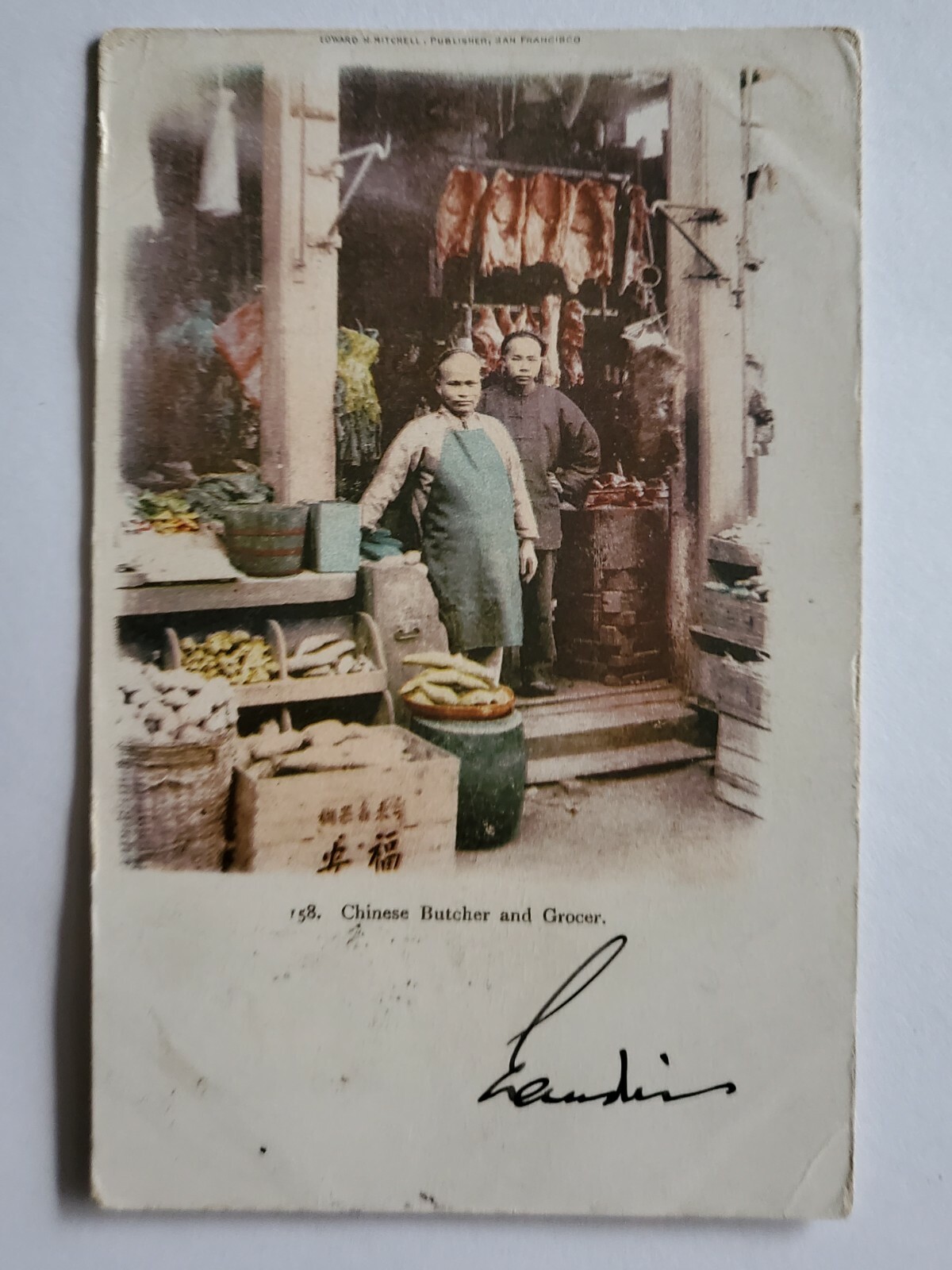 1900s CHINA USA SAN FRANCISCO CHINESE BUTCHER & GROCER POSTCARD 三藩市华人屠户