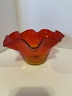 Blenko Crackle Glass Bowl Tangerine Amberina Ruffled Edge 8.5” Hand Blown Vintag