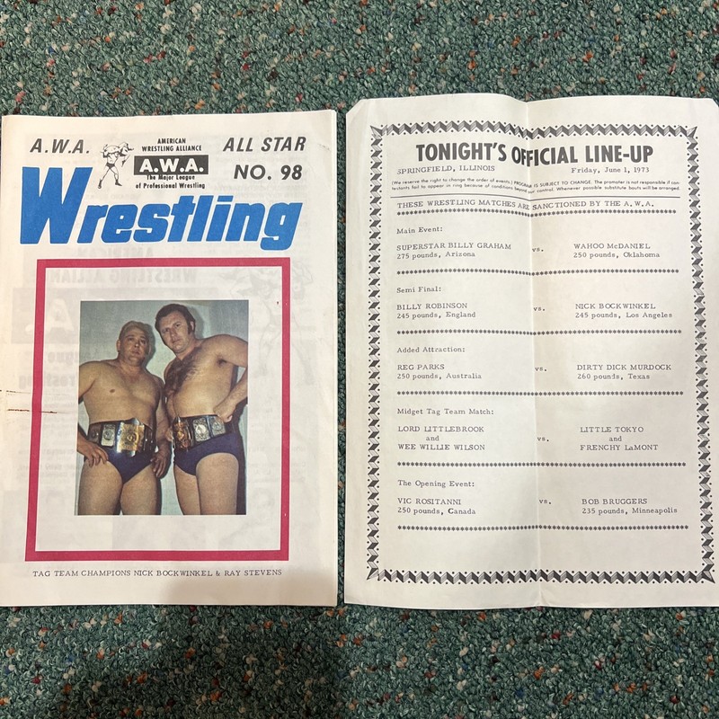 1973 AWA Wrestling Program #98 Match Sheet Ray Stevens Bockwinkel Wahoo McDaniel