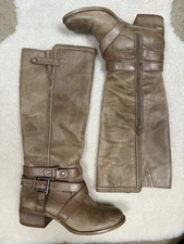 Gianni Bini Women's 7 Tall Leather Riding Boots Distress Buckles Lagenlook