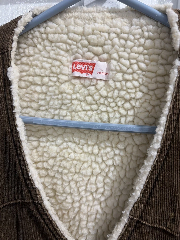 Chaleco Levis De Colección Mediano Marrón Pana A Presión Forrado Sherpa Rancho Camionero Occidental Foto 4 de 4
