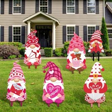 6 Pcs Larger Metal Valentine Gift Yard Signs Valentines Gnomes Lawn Decoratio...