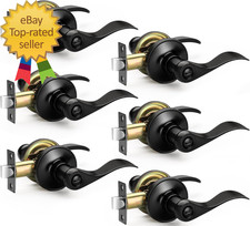 6 Pack Matte Black Door Handles Privacy Door Levers, Heavy Duty Wave Style Bed/B