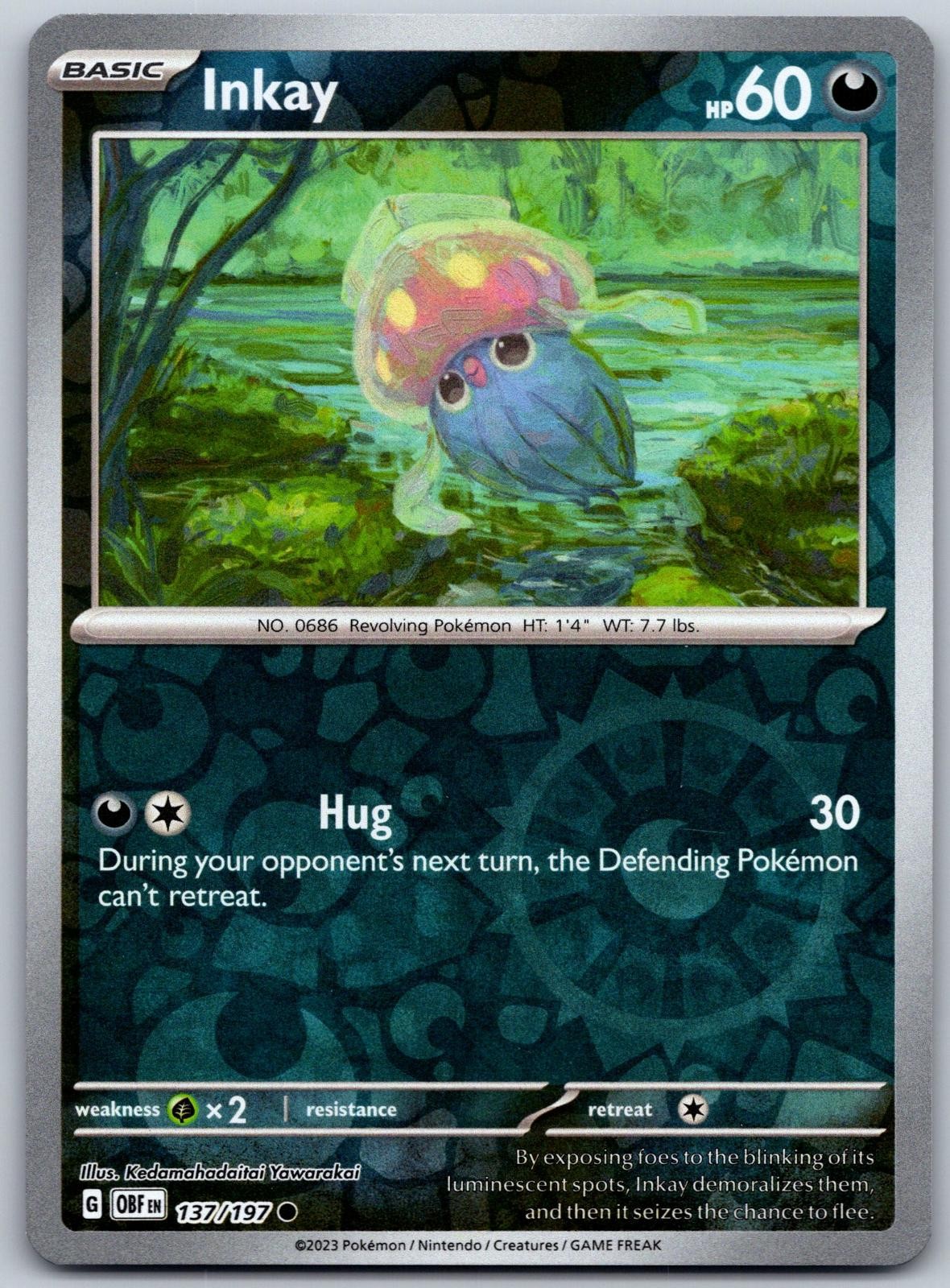 Inkay 137/197 Common Obsidian Flames Pokemon Reverse Holo Near Mint