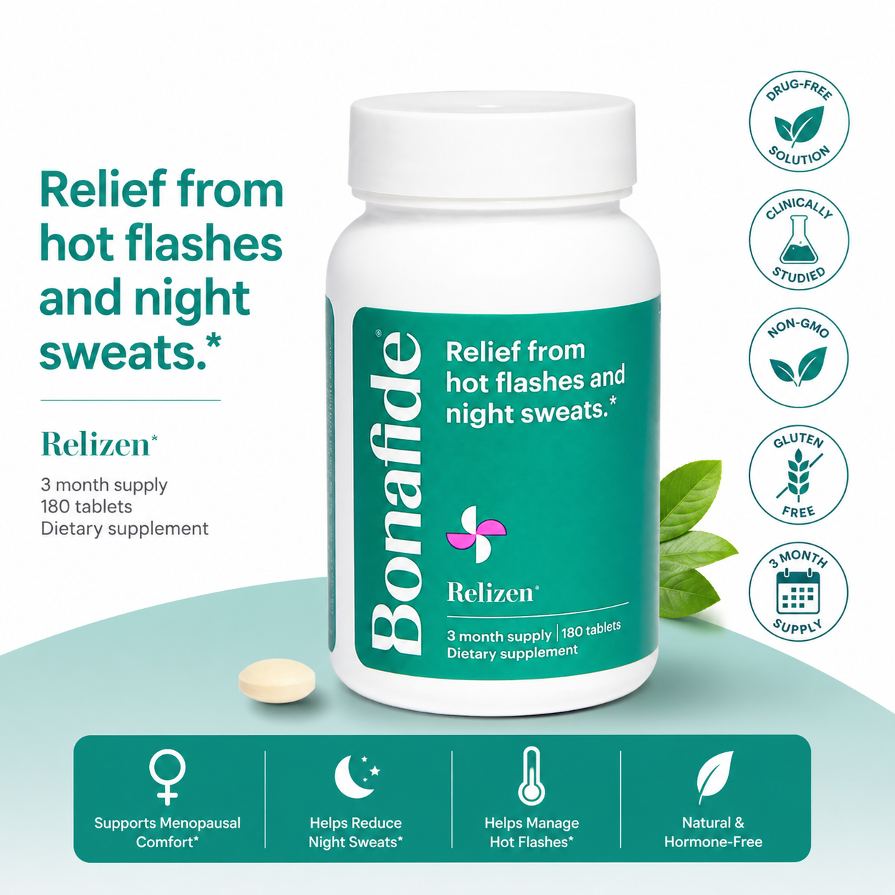 Relizen Tablets Relizen Bonafide Menopause Supplement – Hot Flash Relief, 180 Tablets ...