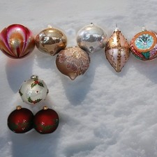 Christmas Holiday Ornaments 9 Embellished Glitter Faux Gems 3"- 5" Glass READ