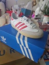 adidas Samba OG Low Kids' Sneakers White/red/Gum, Unisex Size 1Y