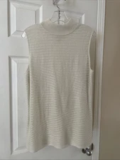 DANA BUCHMAN women SZ L sleeveless Pretty Ivory Mock  Neck Stretch flowing Top