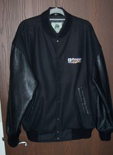 Vintage Mopar Performance Black Wool Jacket Leather Sleeves Embroidered Size L