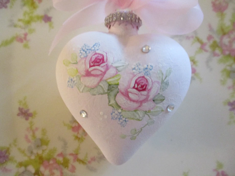 Adornos de corazón de vidrio pintado a mano - Juego de dos - #2 Foto 4 de 4