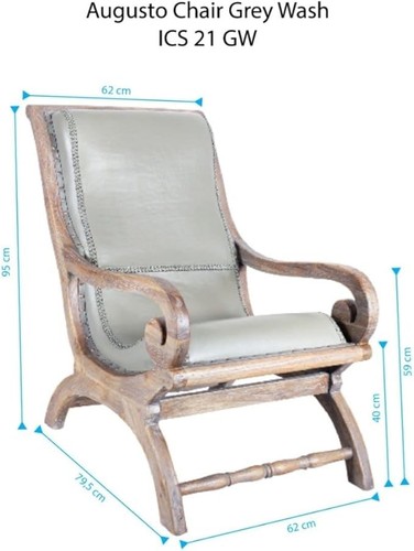 Retro Sessel Leder Grau 62x94x105cm Holzgestell Vintage Loungestuhl Neu - Bild 2 von 9