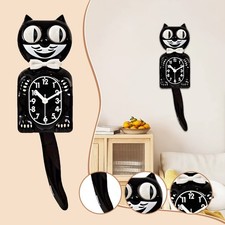 Vintage schwarze Katzenuhr 3D-Stil geräuschl...
