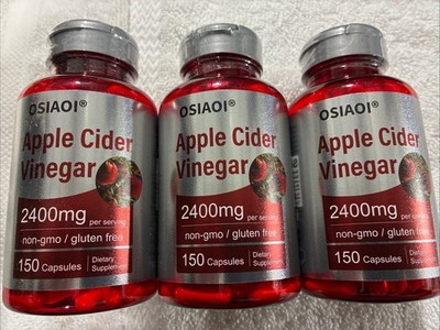 3X Apple Cider Vinegar 2400mg  150 each (450 Total) Caps Non-GMO/Gluten Free