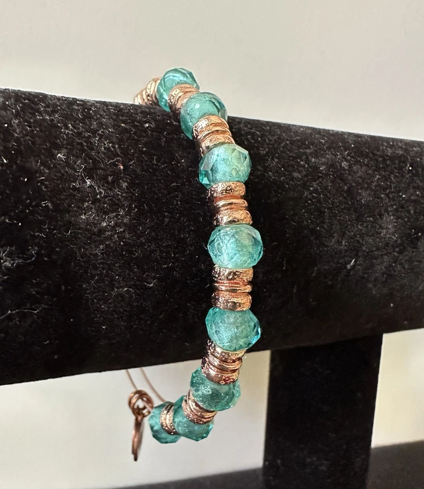 Pulsera Alex and Ani Azul Facetado Lámina Vidrio Vintage Foto 2 de 4