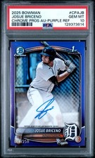 JOSUE BRICENO 2025 BOWMAN CHROME PROSPECTS AUTO PURPLE REFRACTOR /250 PSA 10