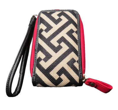 SPARTINA Wristlet Wallet Natural Linen & Leather Tan Black I.D. and Card Holder