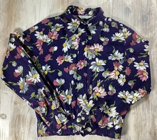 Vintage Sears J.R. Bazaar USA Made Navy Floral Long Sleeve Crop Top Women’s Med