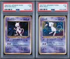 PSA 1 Mewtwo and Mew Holo Swirl Set Japanese Pokemon Cards Base Fossil