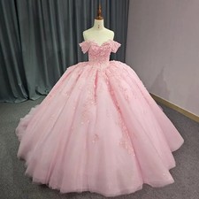 Pink Quinceanera Dress Flowers Applique Bow Corset Princess Sweet 16 Ball Gown