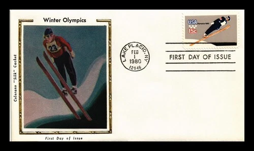 US COVER WINTER OLYMPICS SKI JUMP FIRST DAY ISSUE COLORANO SILK CACHET