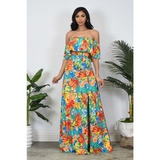 Floral print maxi dress with slit- Medium