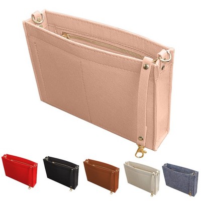 Felt Purse Insert Organizer with Zipper And Gold Buckles,Handbag Organiser In...