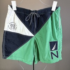 Nautica Swim Trunks Men  s Large Green Navy Patch Logo 30th Anniversary Shorts