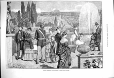 Original Old Antique Print 1878 Sunday Afternoon Gardens Sans Souci Potsdam