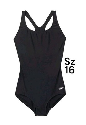 Speedo Women's Ultra Back One Piece Swimsuit PowerFlex Size 16 Black 164531