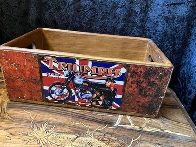 VINTAGE STIL HOLZ MEHRZWECK AUFBEWAHRUNGSBOX KISTE TRIUMPH MOTORRAD
