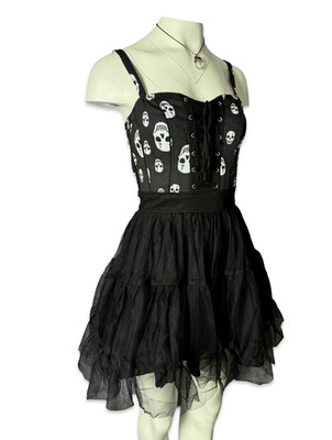 TRIPP TOXIC SKULL BLACK TULLE GOTHIC PUNK SEXY BALL HALLOWEEN MINI DRESS IO9760P