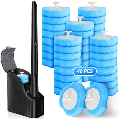 Disposable Toilet Bowl Brush Cleaner 1 Kit with 40 Toilet Scrubber Refills